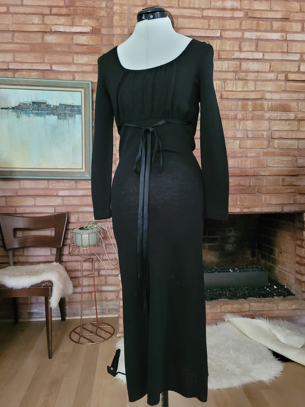 Adolfo Santana Knit Black Maxi Dress Sz S